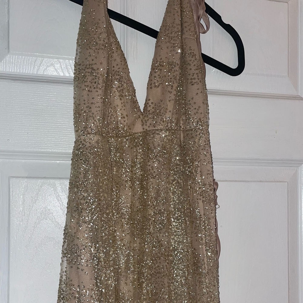 White Fox Boutique glittery backless gown